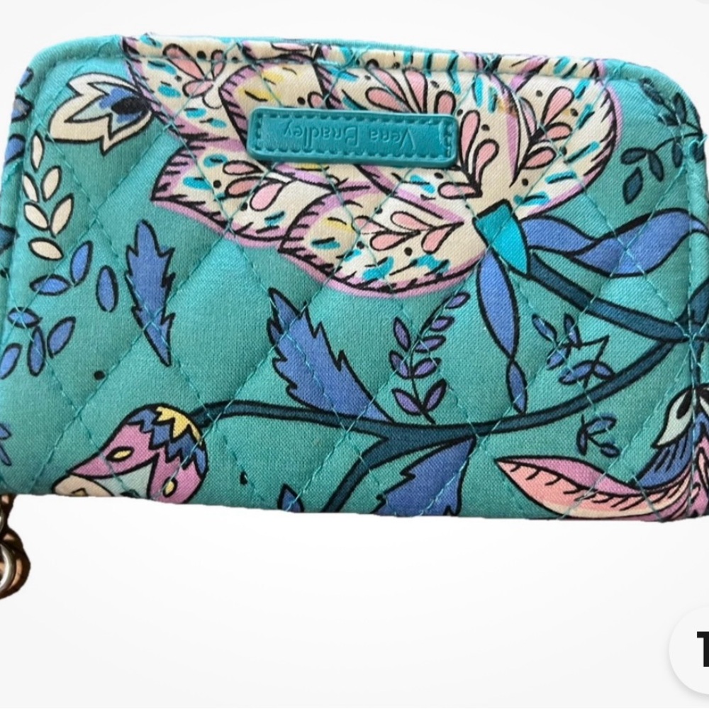 Vera Bradley Teal and Pink Floral Wallet 6” x 3.5 wristlet